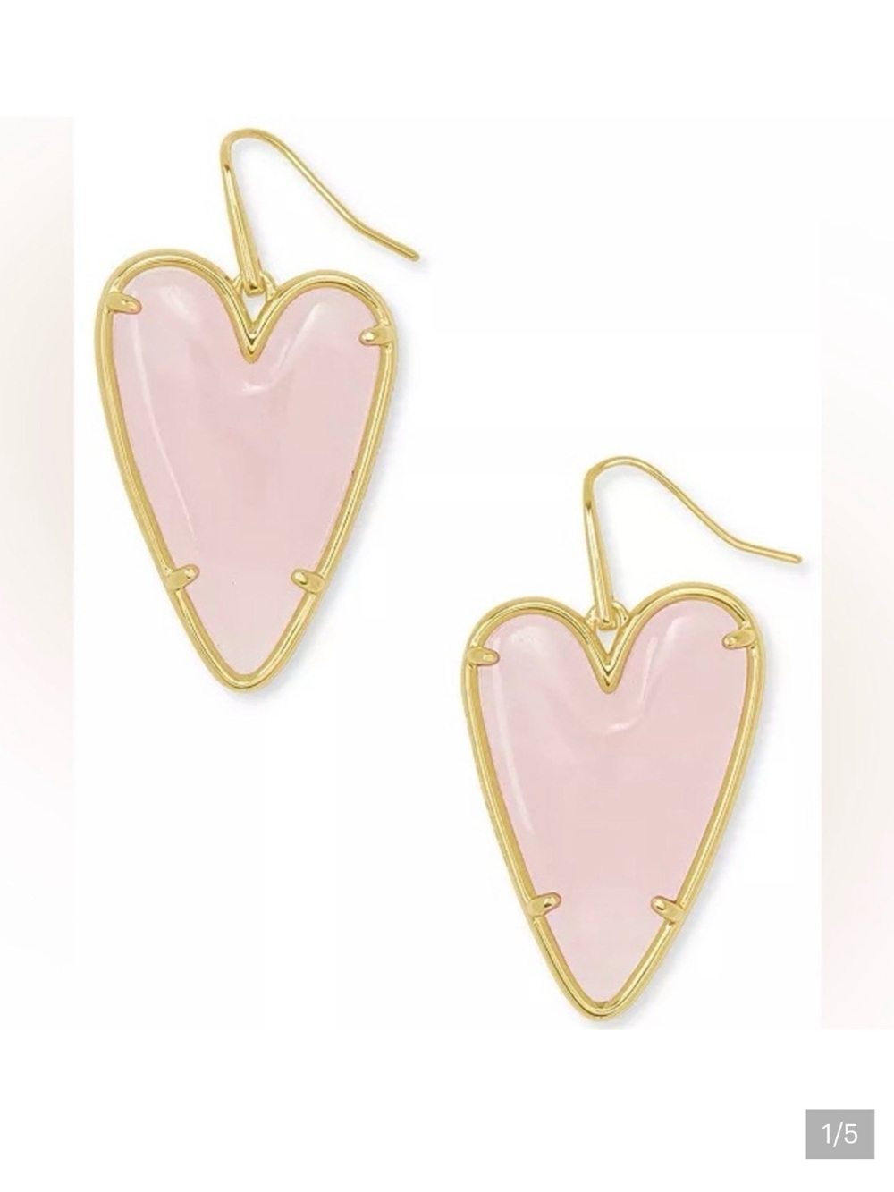 Kendra Scott Blush Pink Heart Drop Earrings with Gold Frame Rose Quartz